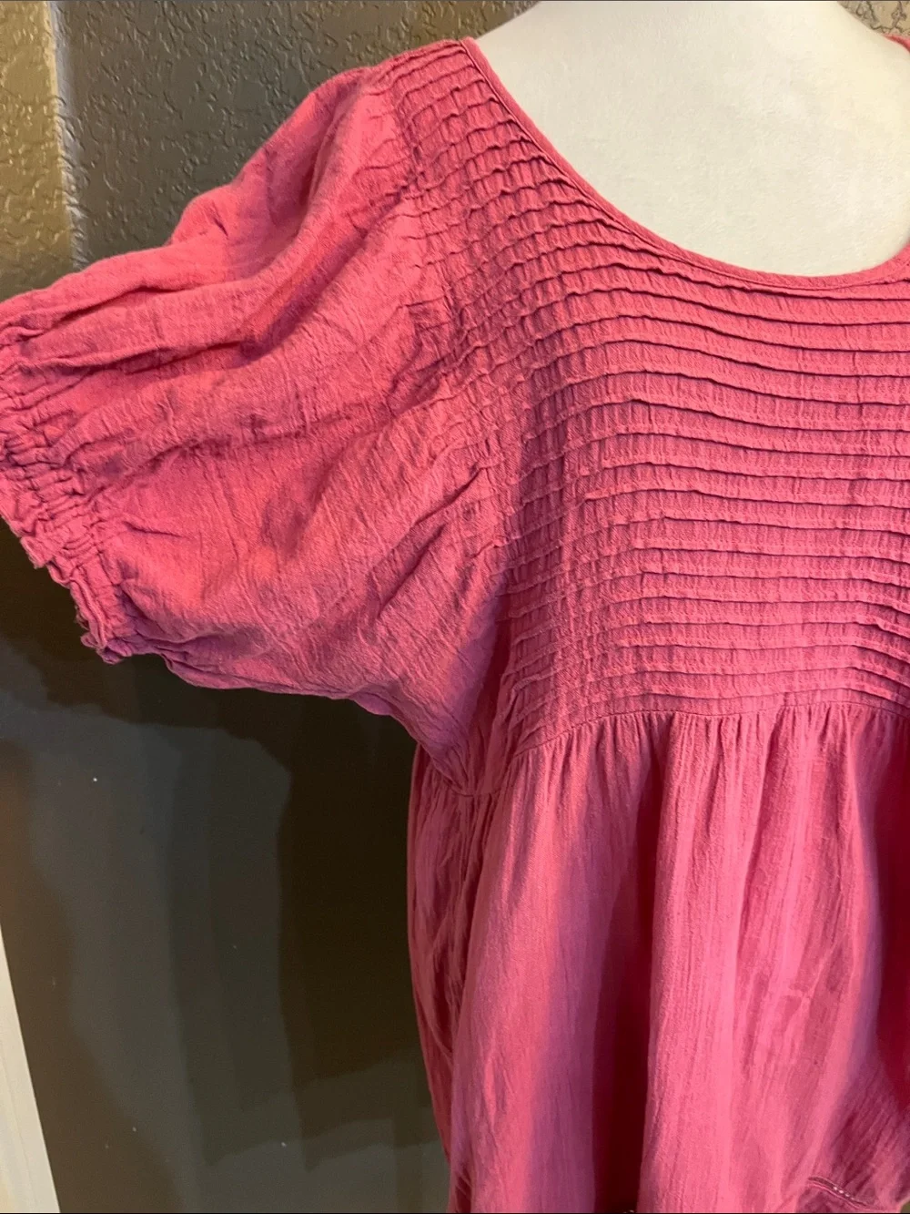 Free People Rose-Pink Puff Sleeve Tunic Top